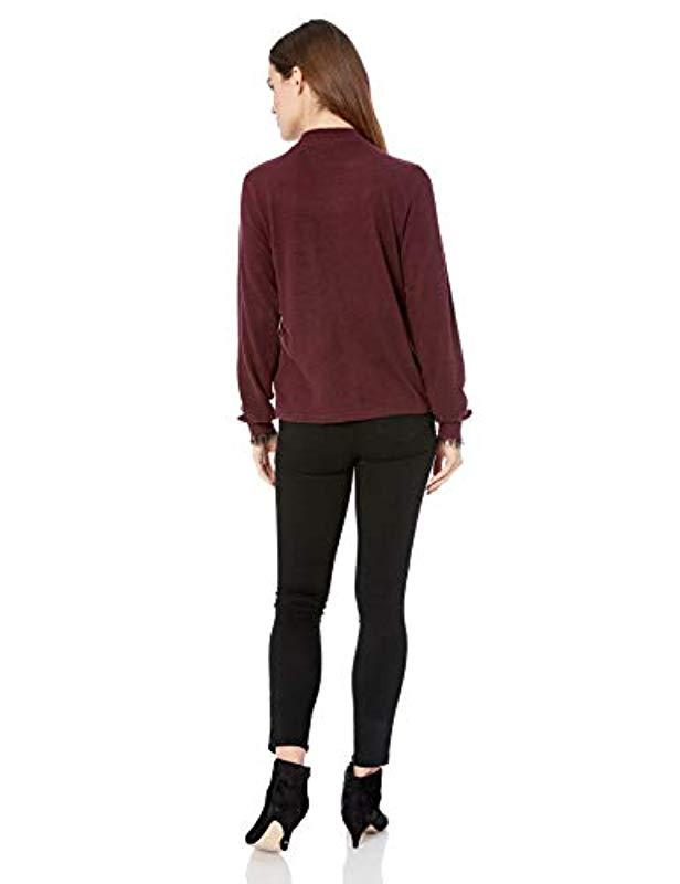 Vero Moda Lace Selina Long Sleeve Striped High Neck Top in Red - Lyst