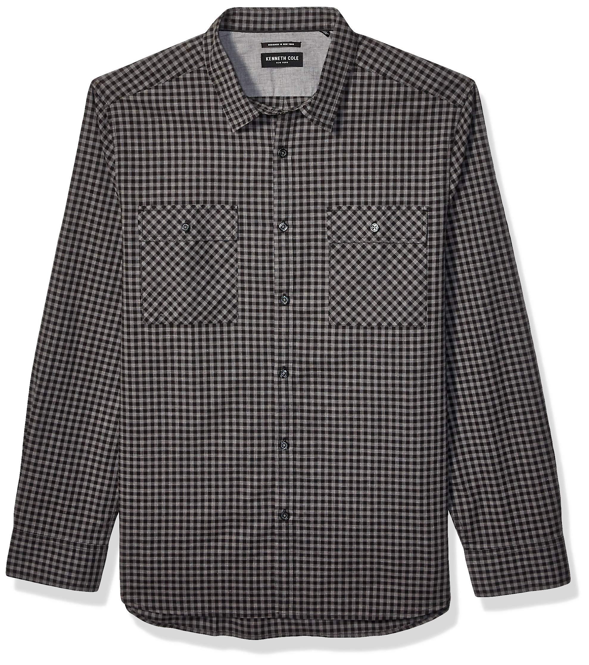 Kenneth Cole Long Sleeve Button Up Gingham Shirt in Black for Men ...