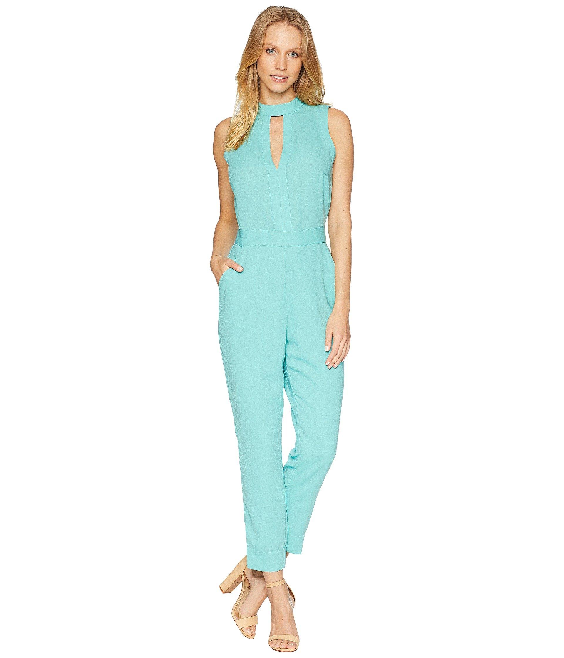 Download Bebe Synthetic Keyhole Mock Tapered Leg Jumpsuit (blue Turquoise) Jumpsuit & Rompers One Piece ...