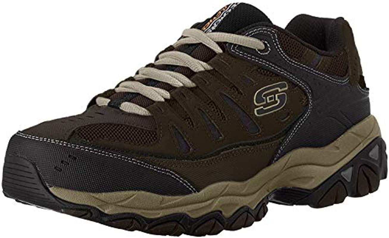 Skechers Leather Afterburn Memory-foam Lace-up Sneaker in Brown/Taupe ...