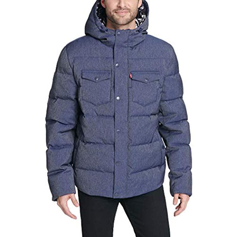 Levi's Synthetic Performance Hooded Ultra Loft Puffer Trucker Jacket in