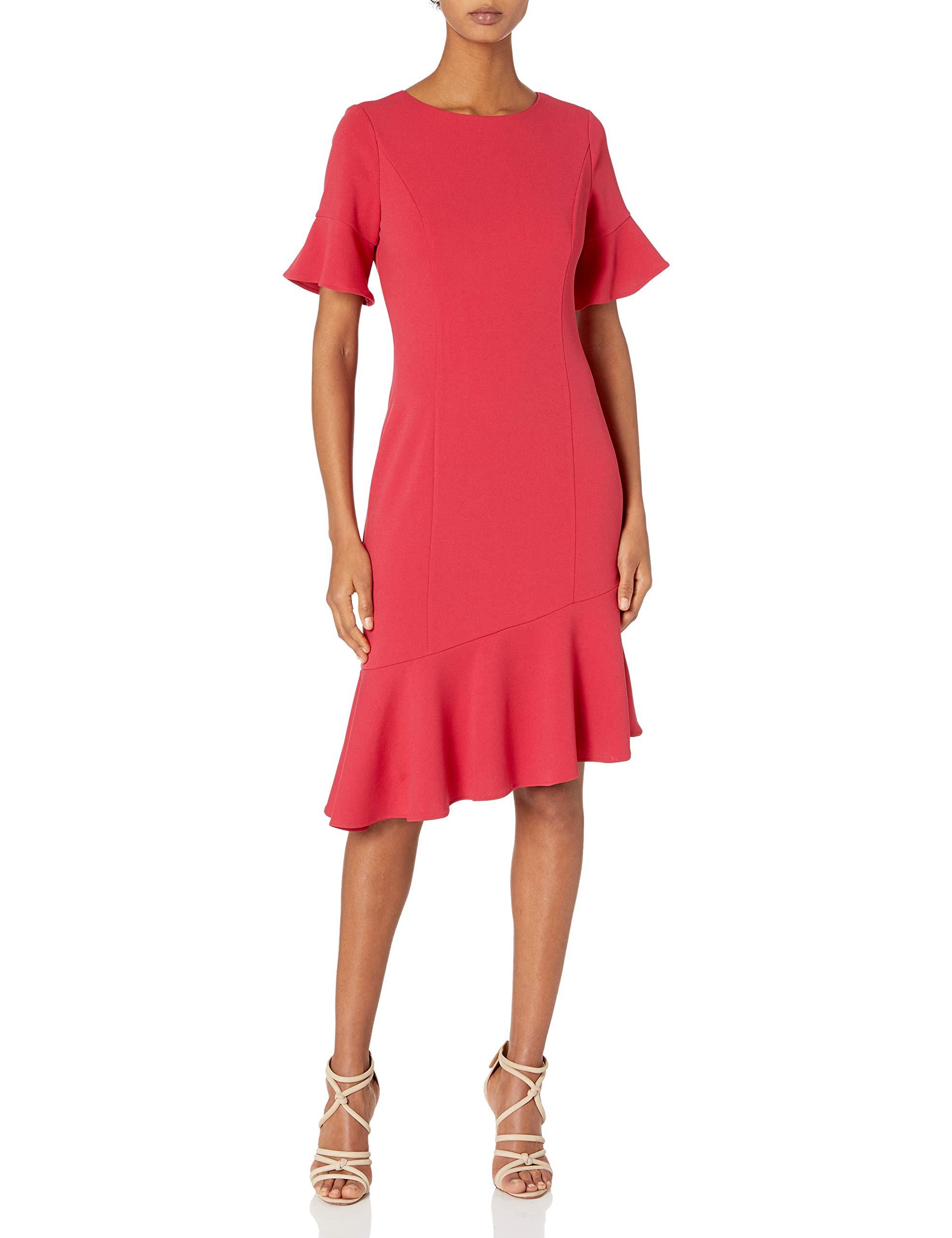 Adrianna Papell Knit Crepe Ruffle Midi Dress, Warm Cherry, 14 in Red - Save 61% - Lyst