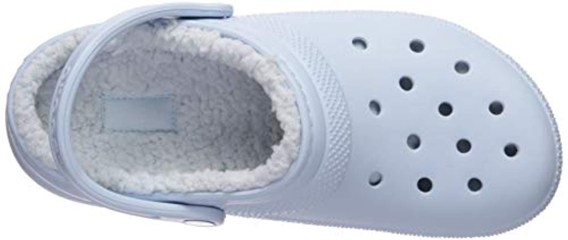 fuzzy crocs mineral blue