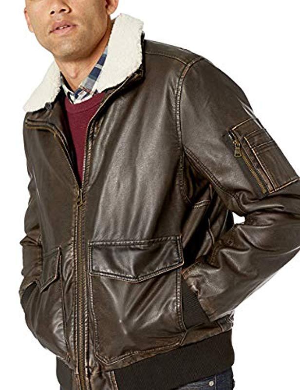 Dockers Maverick Faux Leather Sherpa Collar Aviator Bomber Jacket In Dark Brown Brown For Men Save 11 Lyst