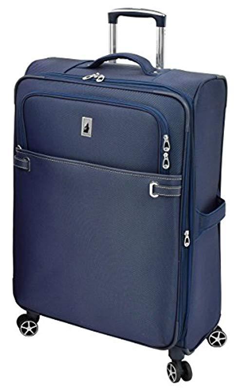 London Fog Softside 28 Inch Expandable Checked Spinner Luggage in Blue