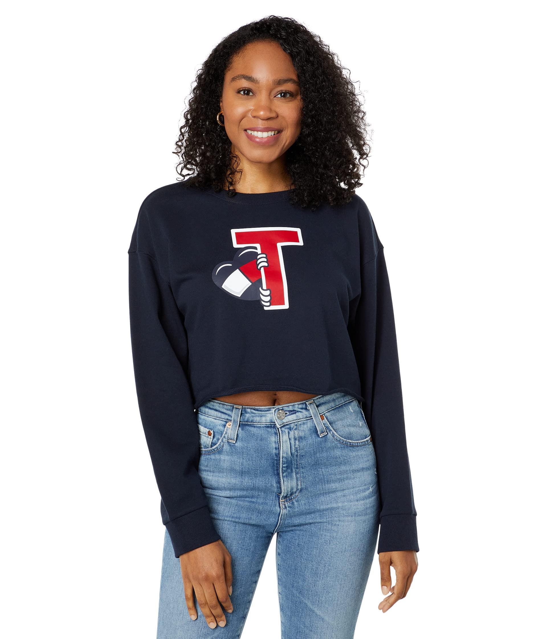 Tommy Hilfiger Cropped Pullover Crewneck French Terry Sweatshirt in Blue |  Lyst
