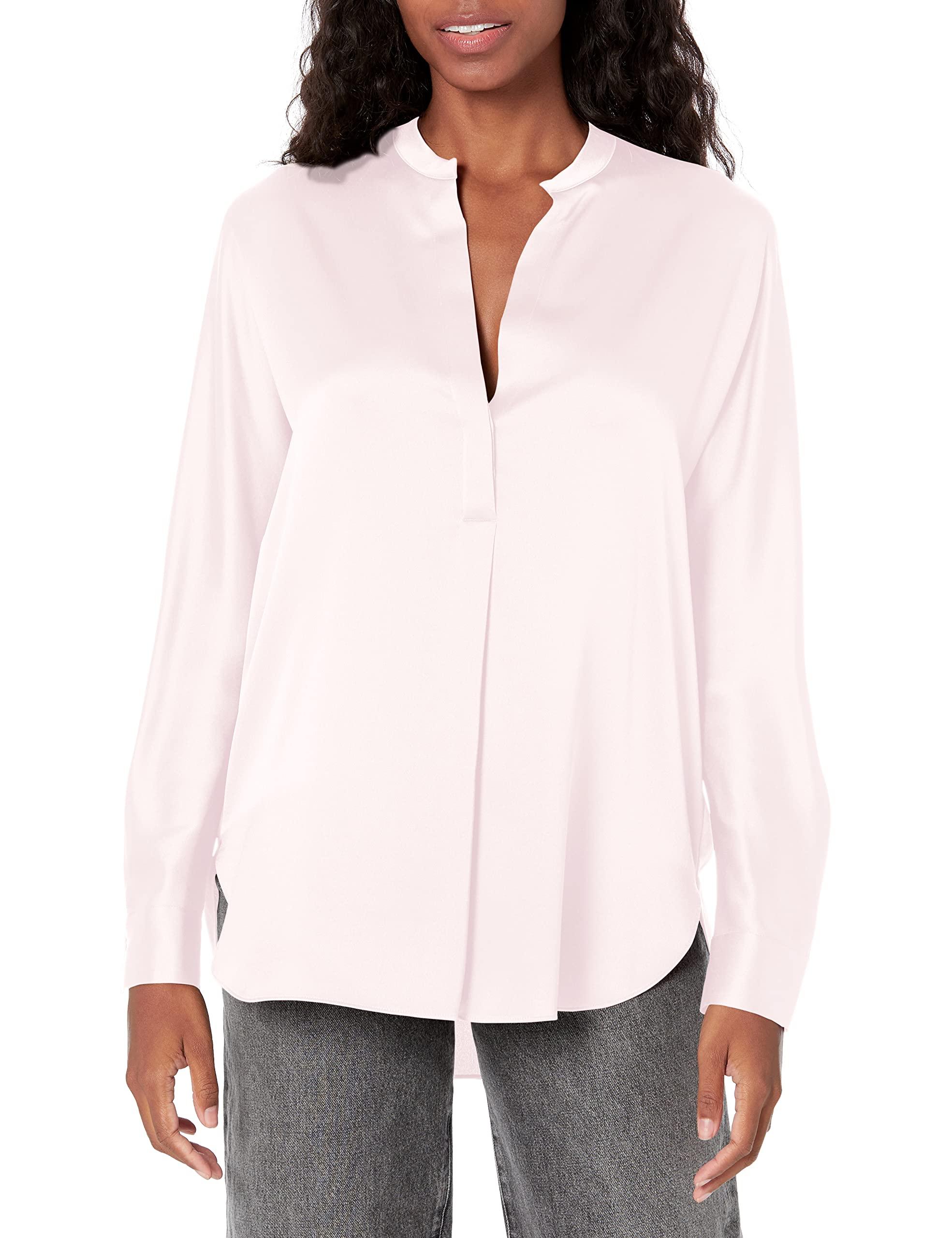 Vince Band Collar L/s Blouse in White Lyst