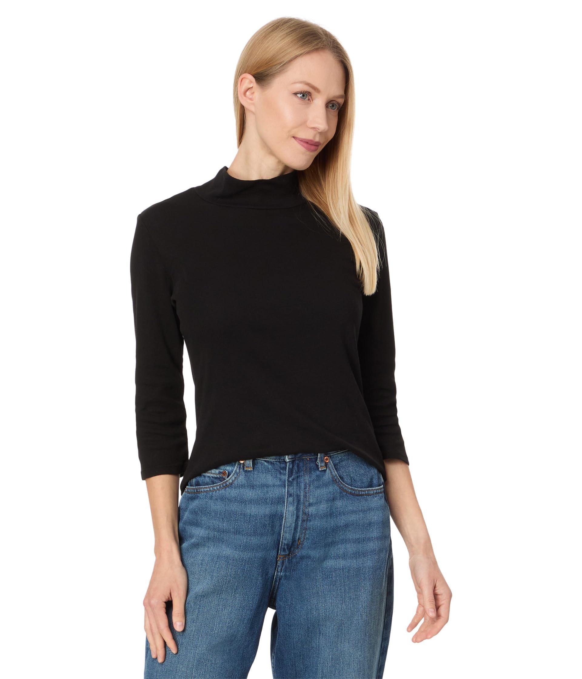Michael Stars Nico 3/4 Sleeve Mock Neck Tee in Black | Lyst