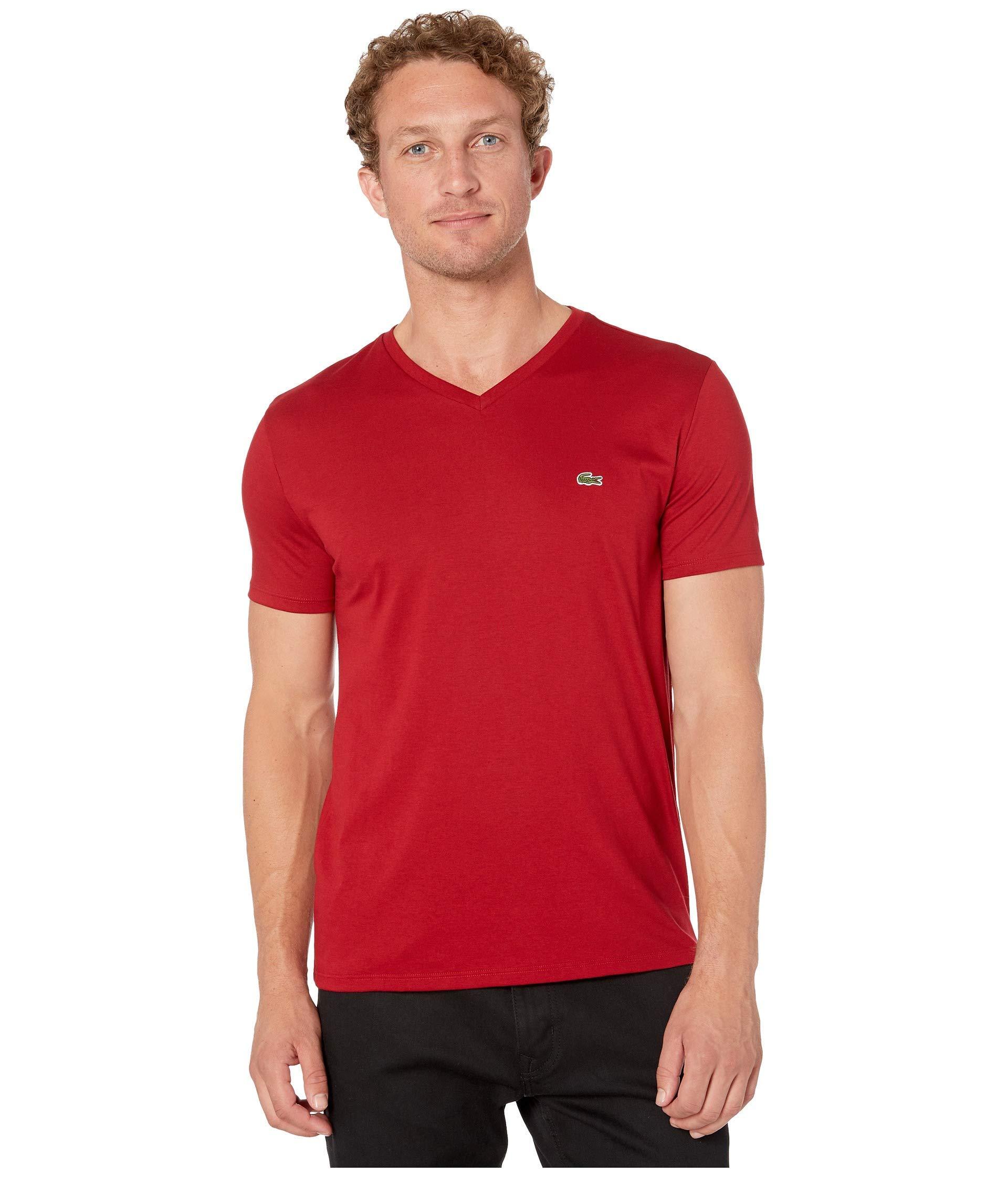 Lacoste Cotton S/s Pima Jersey V-neck T-shirt in Burgundy (Red) for Men ...