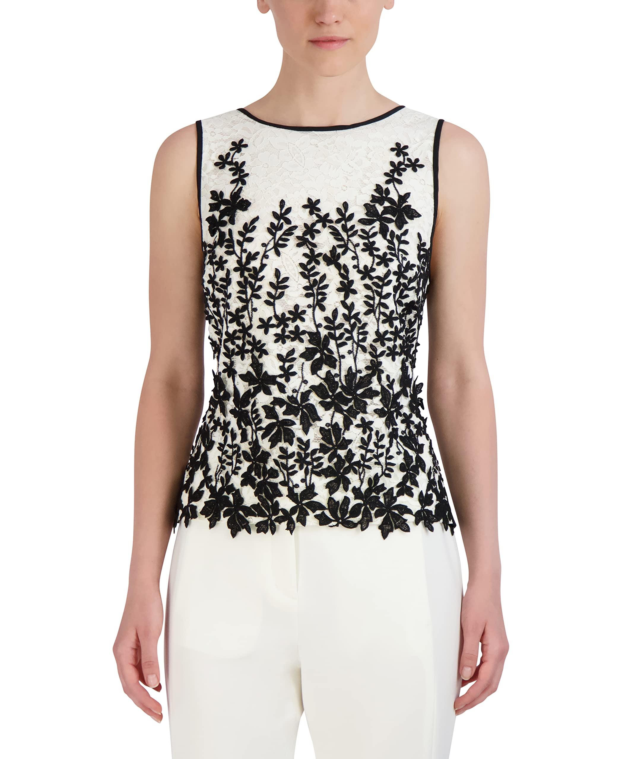 BCBGMAXAZRIA Denim Womens Fitted Sleeveless Round Neck Embroidered Top Shirt  in White Camo (White) - Save 25% | Lyst
