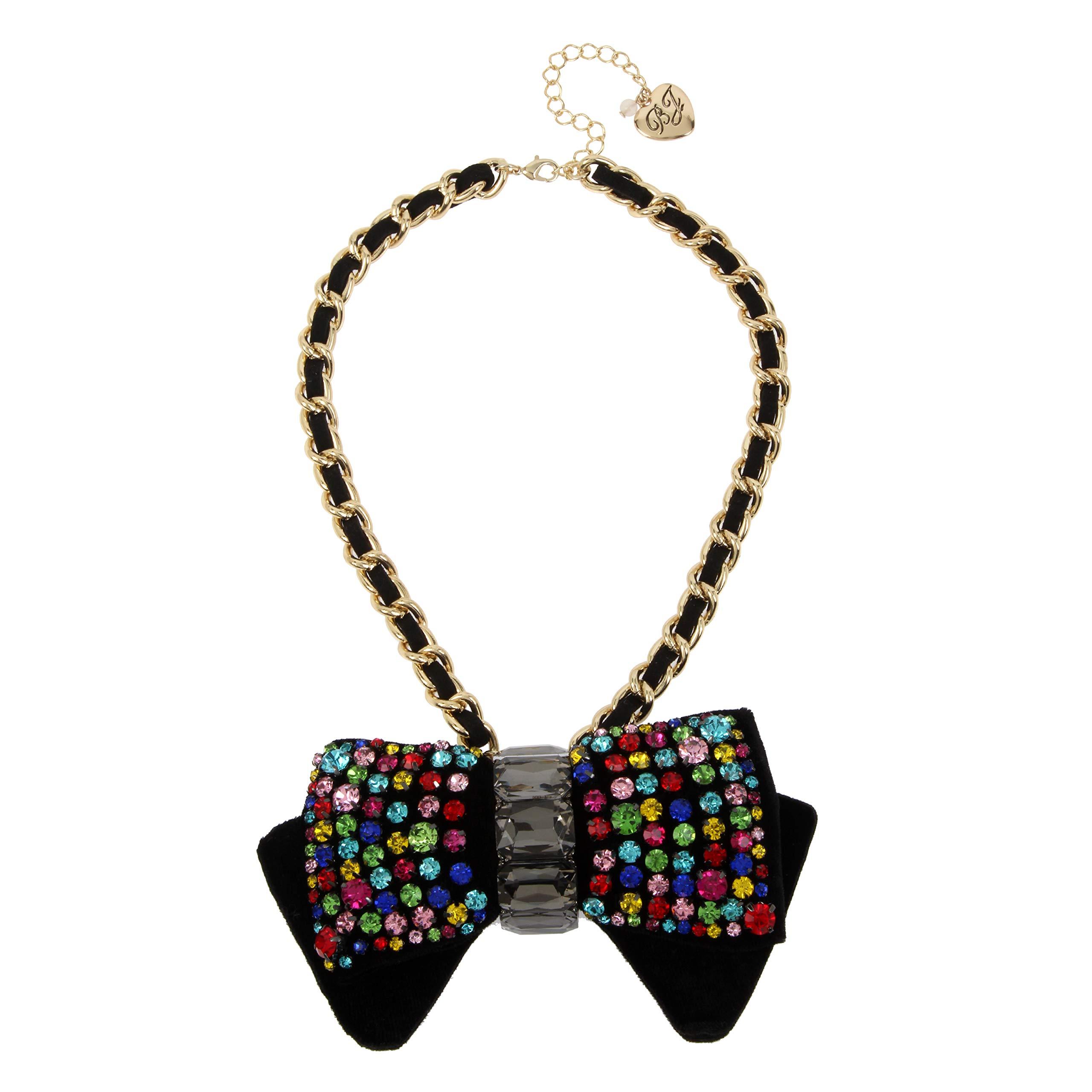 Betsey Johnson Rainbow Stone Bow Pendant Necklace in Black ...