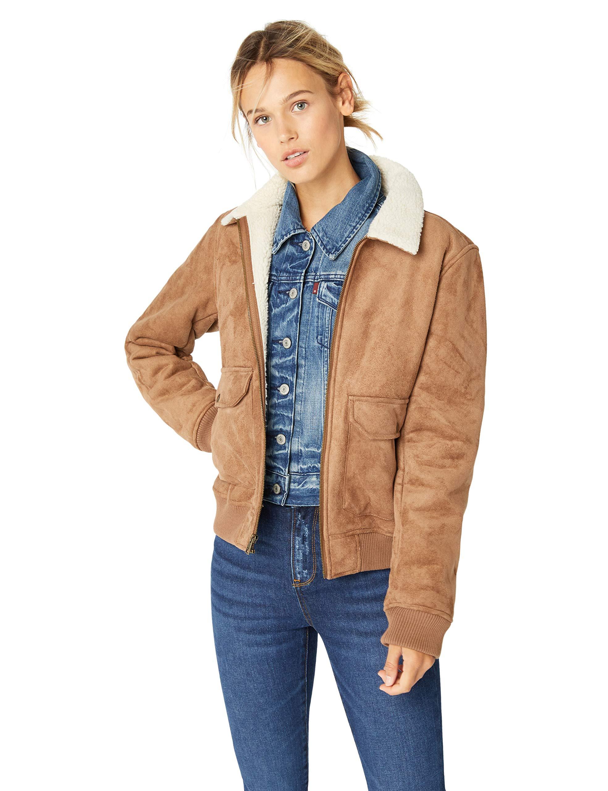 Levi's Faux Leather Sherpa Aviator Bomber Jacket in Camel (Blue) - Lyst