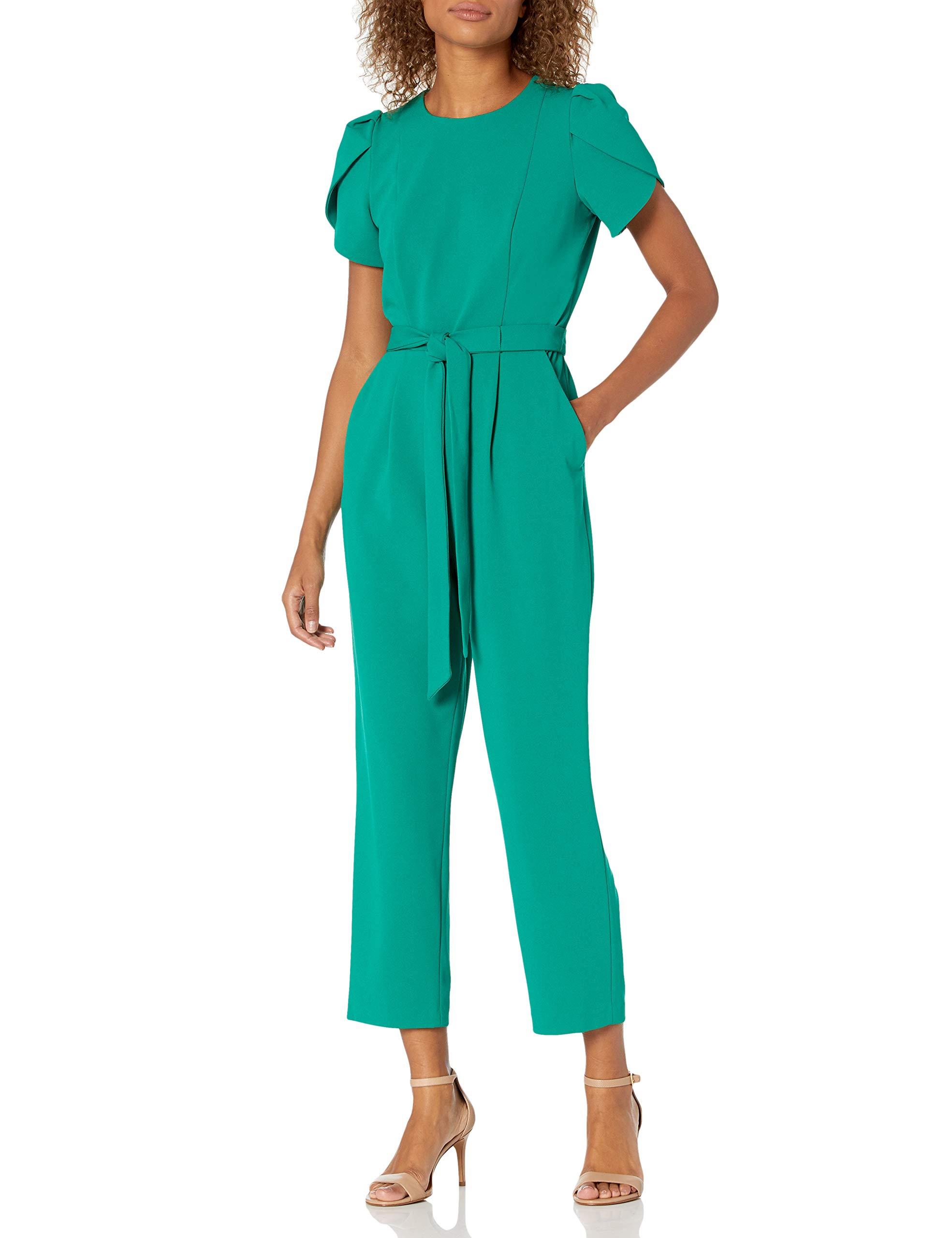 Calvin Klein Cropped Jumpsuit With Tulip Sleeve in Blue | Lyst