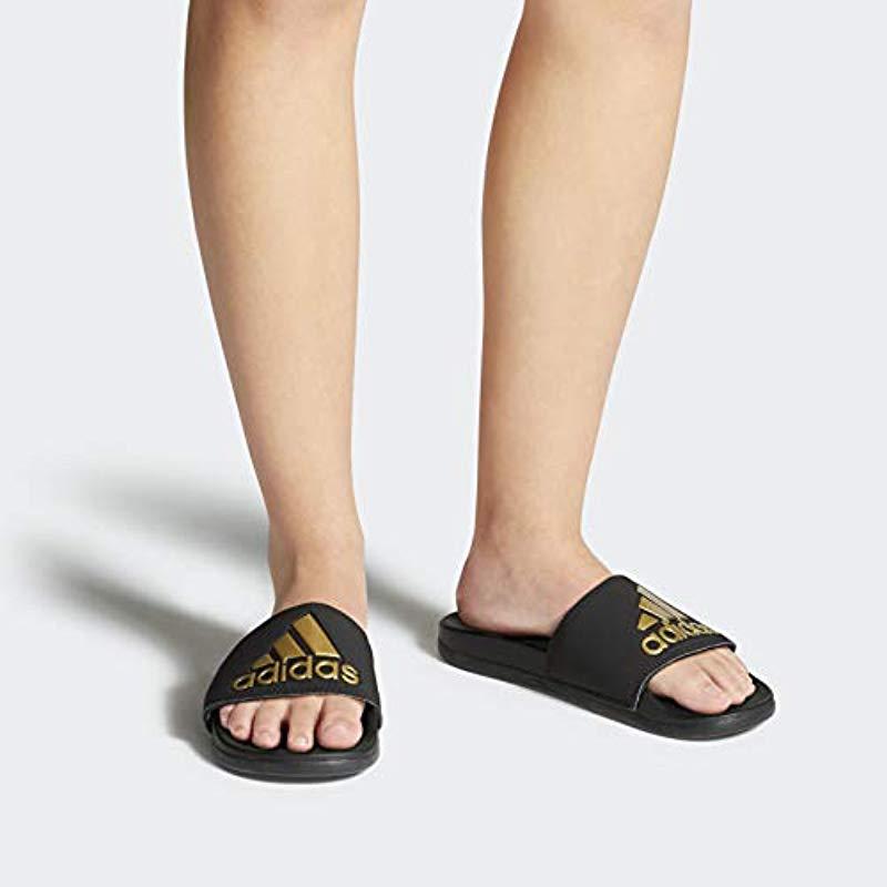 adidas slides womens black and gold
