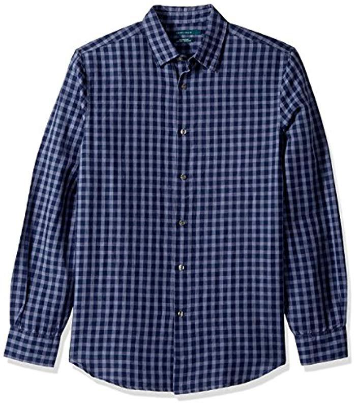 Perry Ellis Gingham Plaid Linen Cotton Shirt in Blue for Men | Lyst