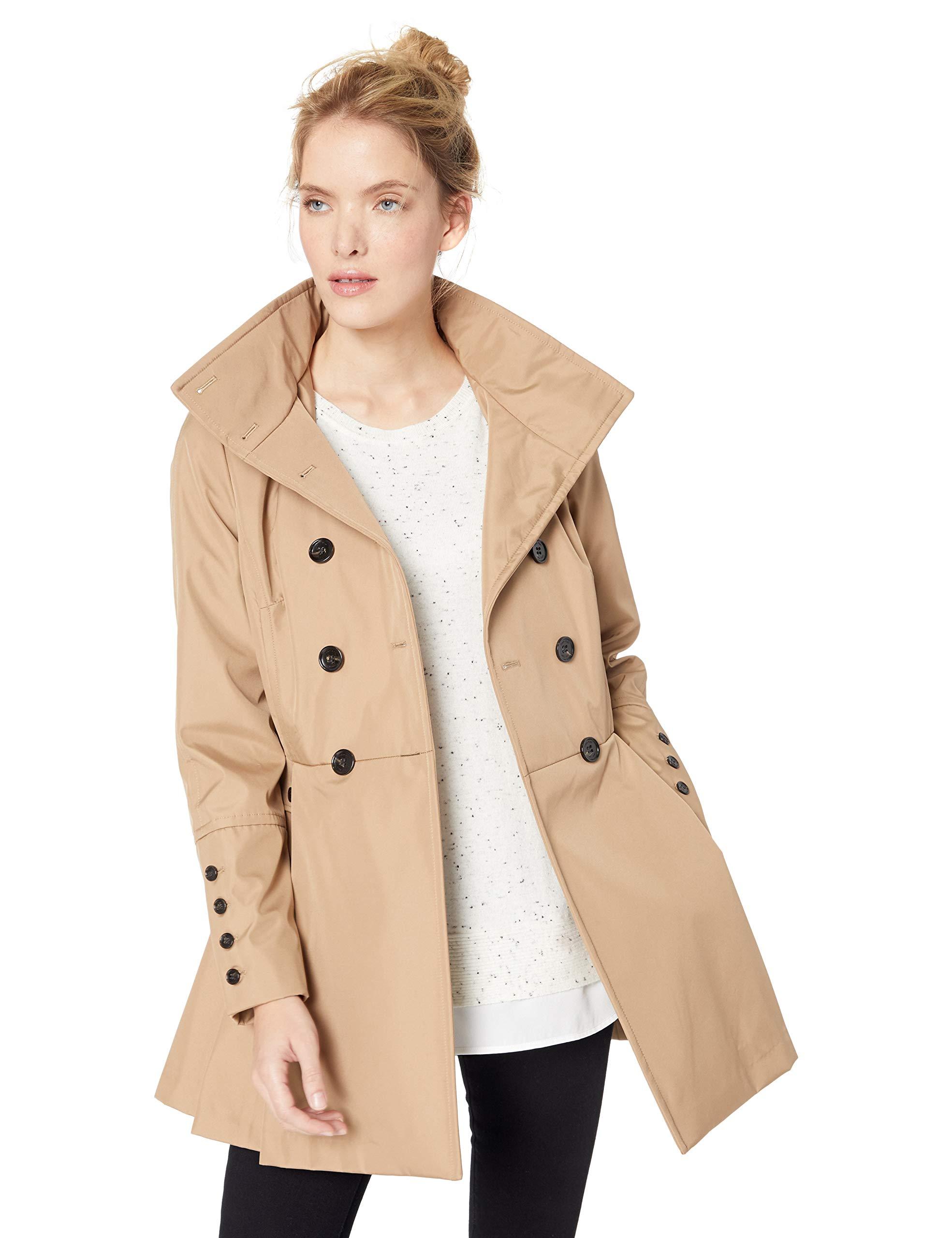 Calvin Klein Double Breated Rain Coat With Pleated Skirt And Detachable  Hood in Natural | Lyst