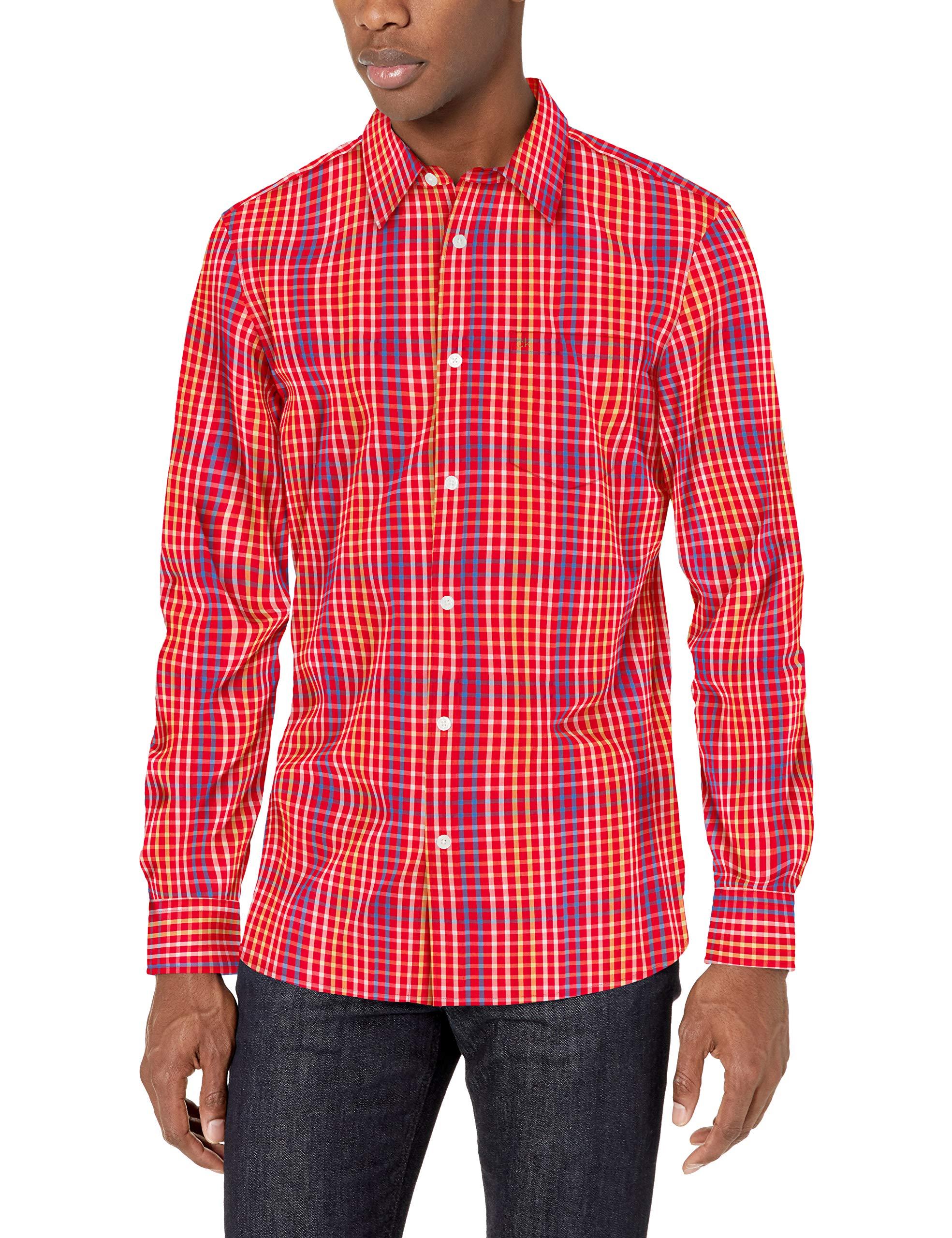 Calvin Klein Extra Fine Cotton Button Down Shirt in Red for Men - Lyst