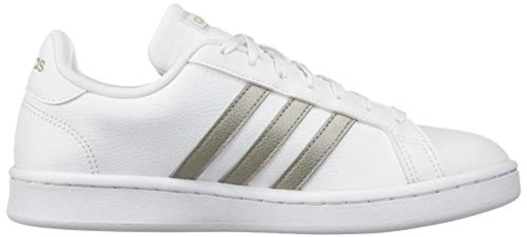 adidas Leather Grand Court Shoes in Cloud White / Platinum Metallic (White)  - Lyst