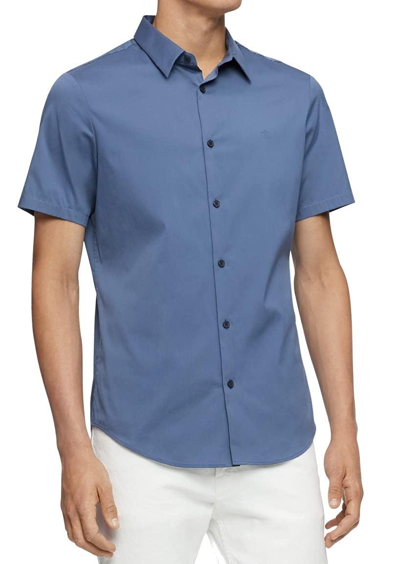 Calvin klein men's short sleeve button down stretch cotton shirt Clearance