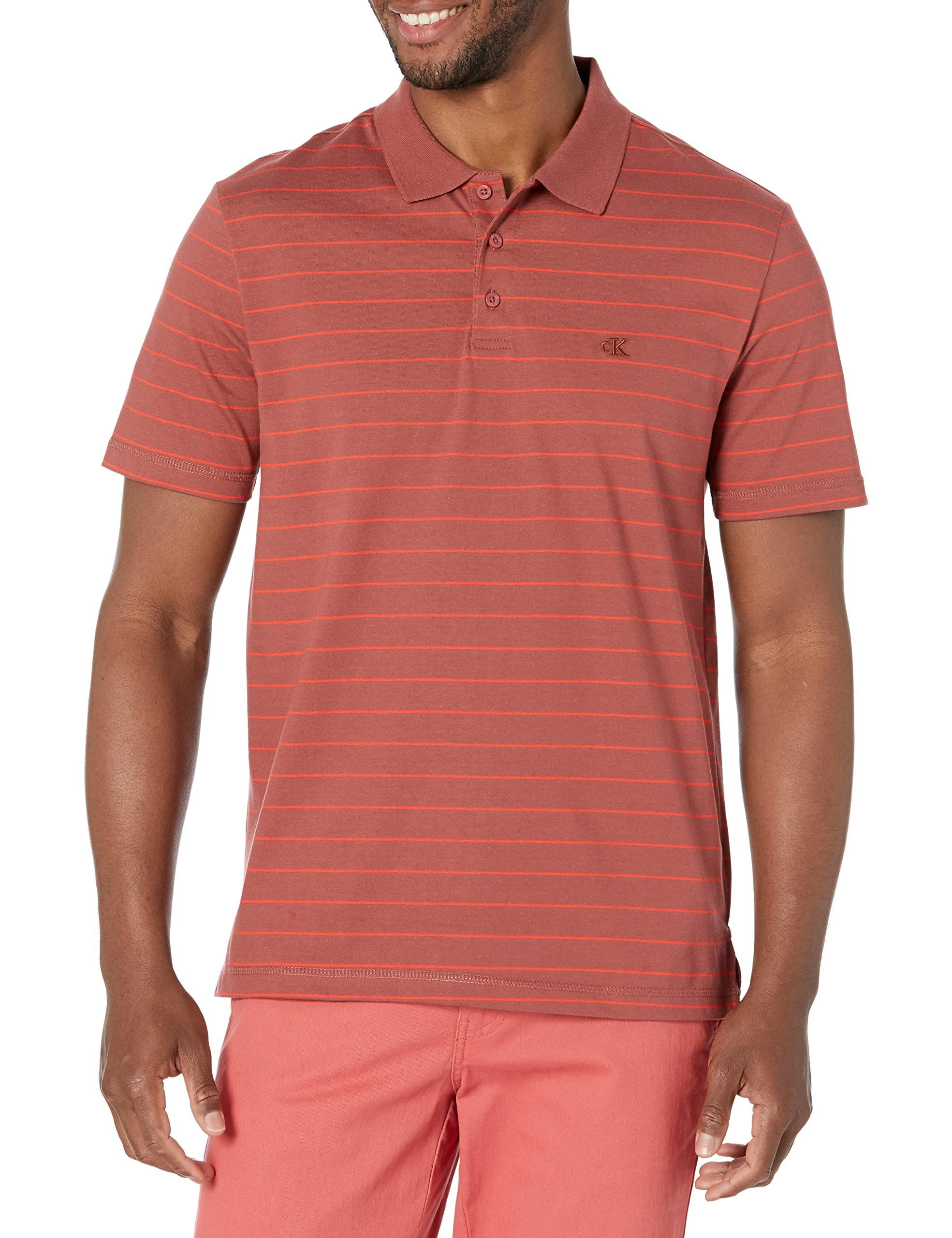 Calvin Klein Smooth Cotton Striped Monogram Logo Polo Shirt in Red for Men  | Lyst