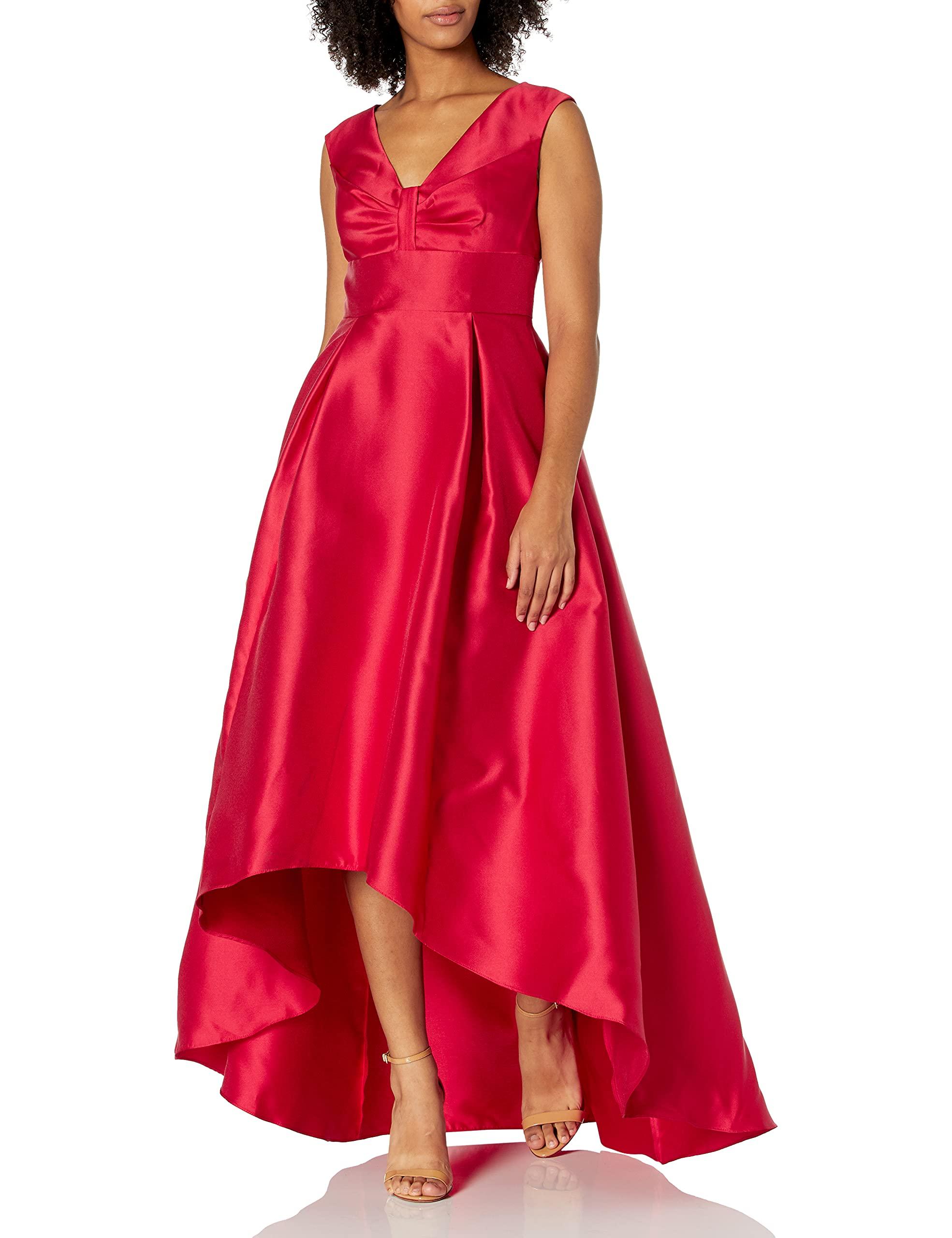 Adrianna Papell Sleeveless High Low Mikado Dress in Red | Lyst