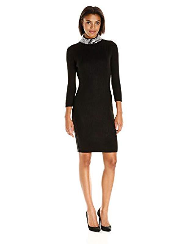 calvin klein black dress with pearl neckline