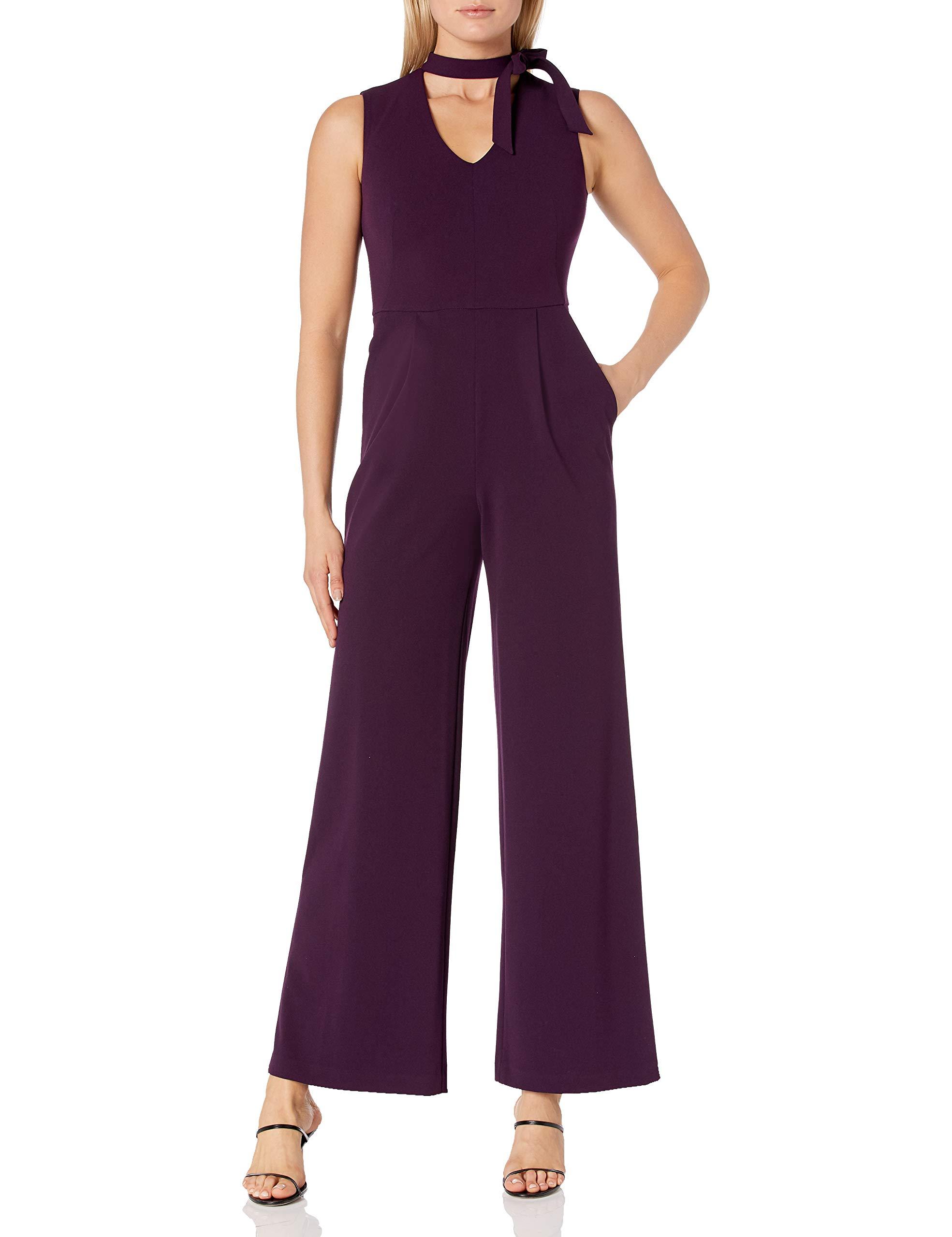 Calvin Klein Sleeveless V Jumpsuit With Tie Neck in Purple Lyst