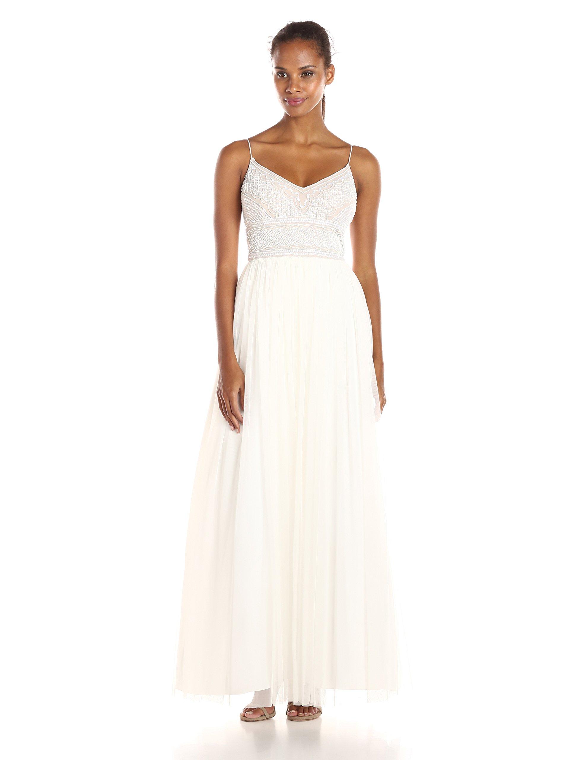 Adrianna Papell Sleeveless Round Neck Beaded Gown, Silver 