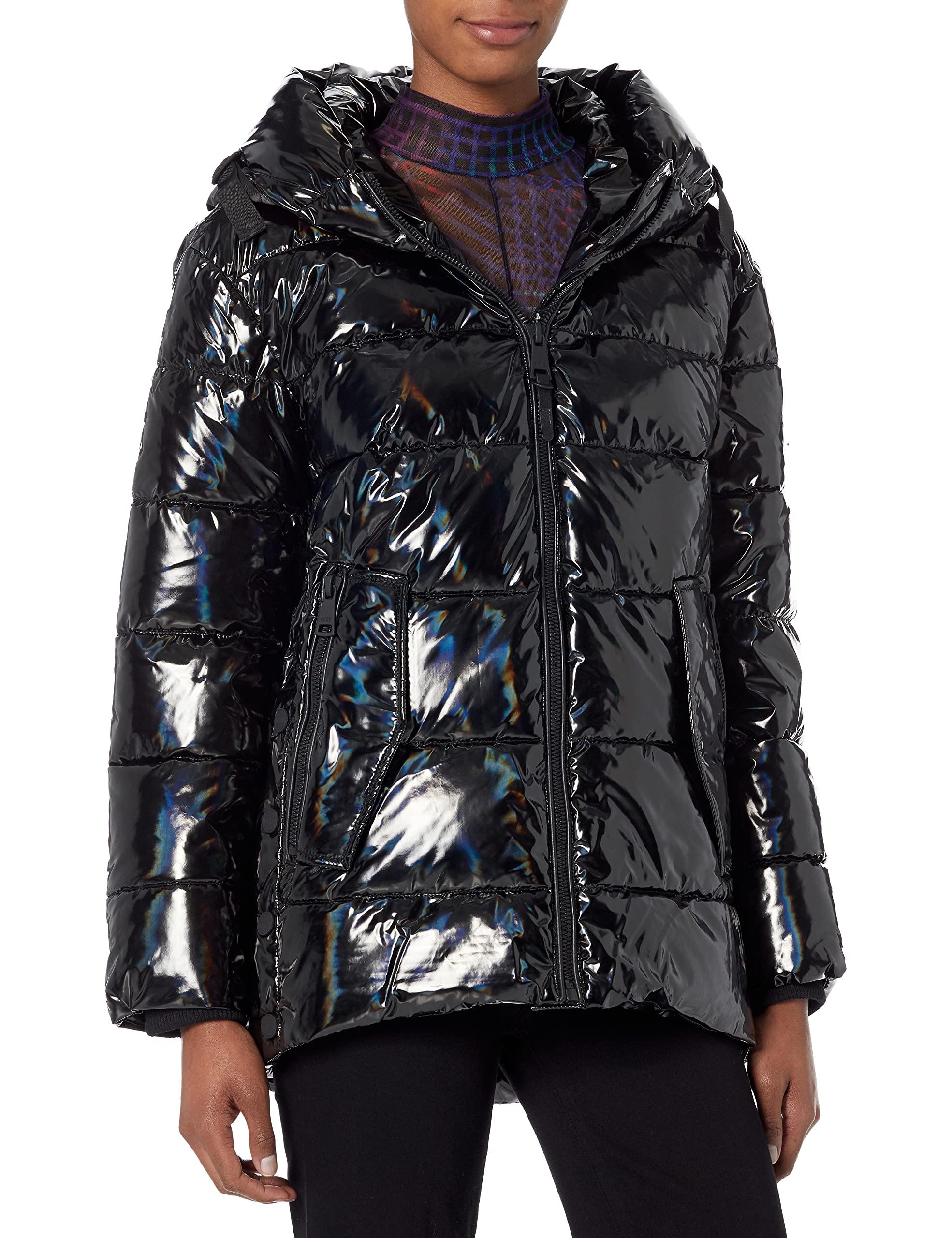 DKNY Snap-side Glossy Puffer Outerwear Jacket in Black | Lyst
