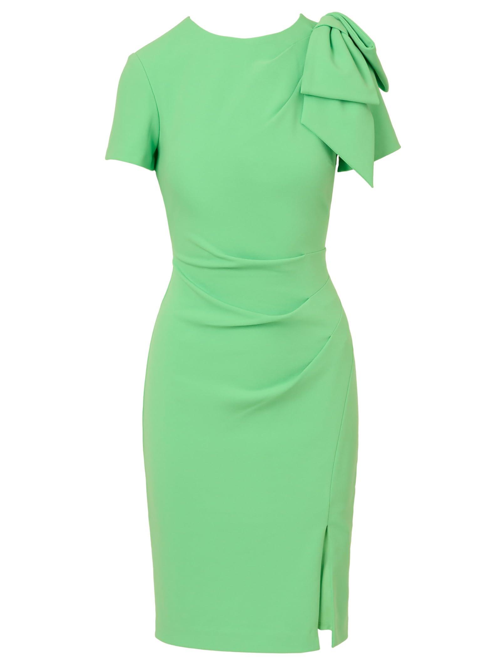 【海外限定】AdriannaPapell ドレス☆Green Pleated Bow Midi Dr Adrianna by Adrianna Papell Ruffle V-Neck Smocked Waist