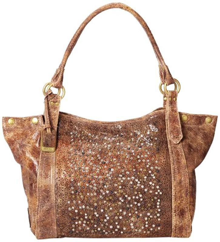 Frye Deborah Studded Shoulder Leather Tote Handbag in Brown - Lyst