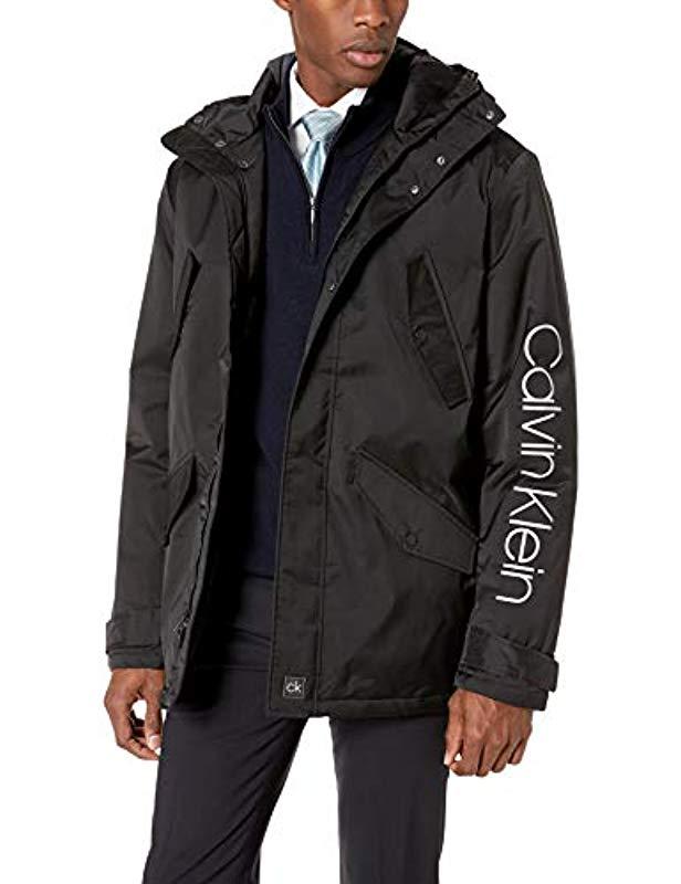 Calvin Klein Full Zip Hooded Parka Jacket in Black for Men Lyst