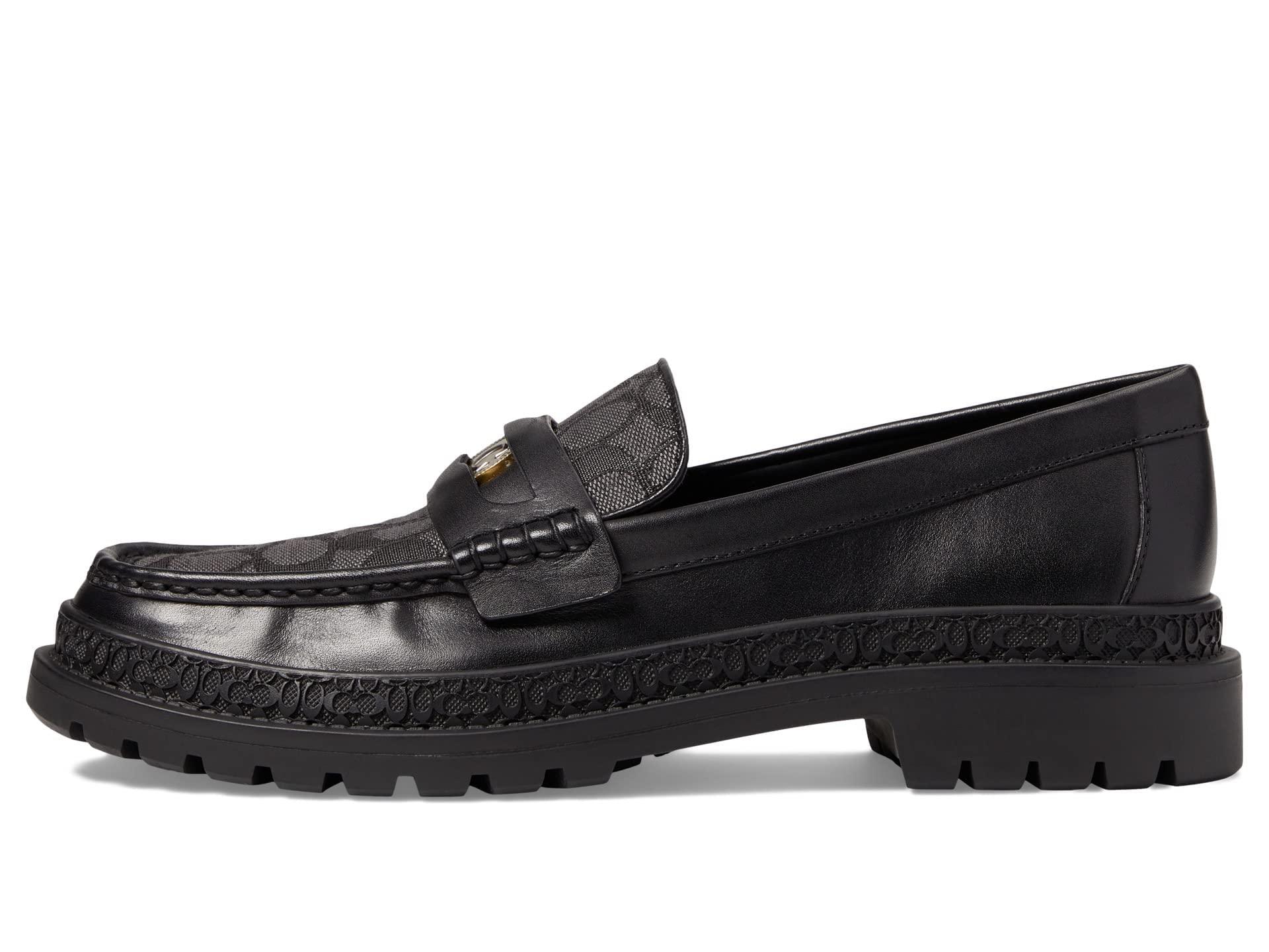 靴 COACH original Black Moccasin Coach logo-plaque Leather Loafers | Black | FARFETCH