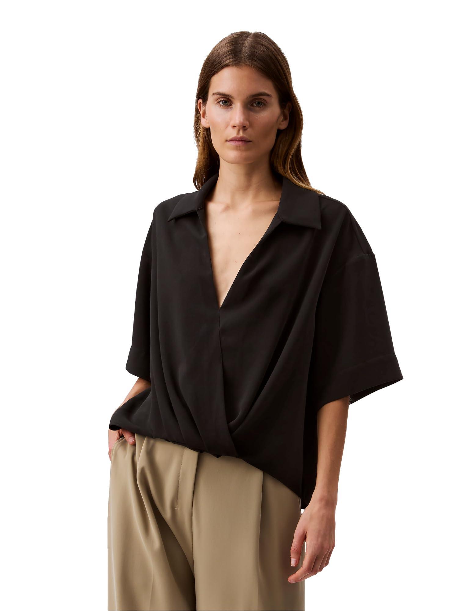 売れ筋商品|||カルバンクライン カットソー トップス レディース Women's Printed Chiffon V-Neck Wrap Top Black Anne Klein Black/White Dot Print Faux Wrap Top