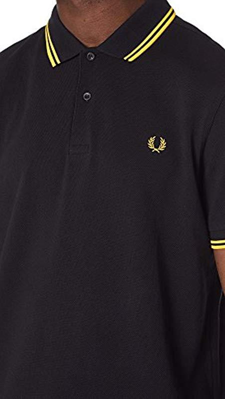 Fred Perry Cotton Twin - Tipped Slim Fit Polo Shirt in Black/Yellow (Black)  for Men | Lyst