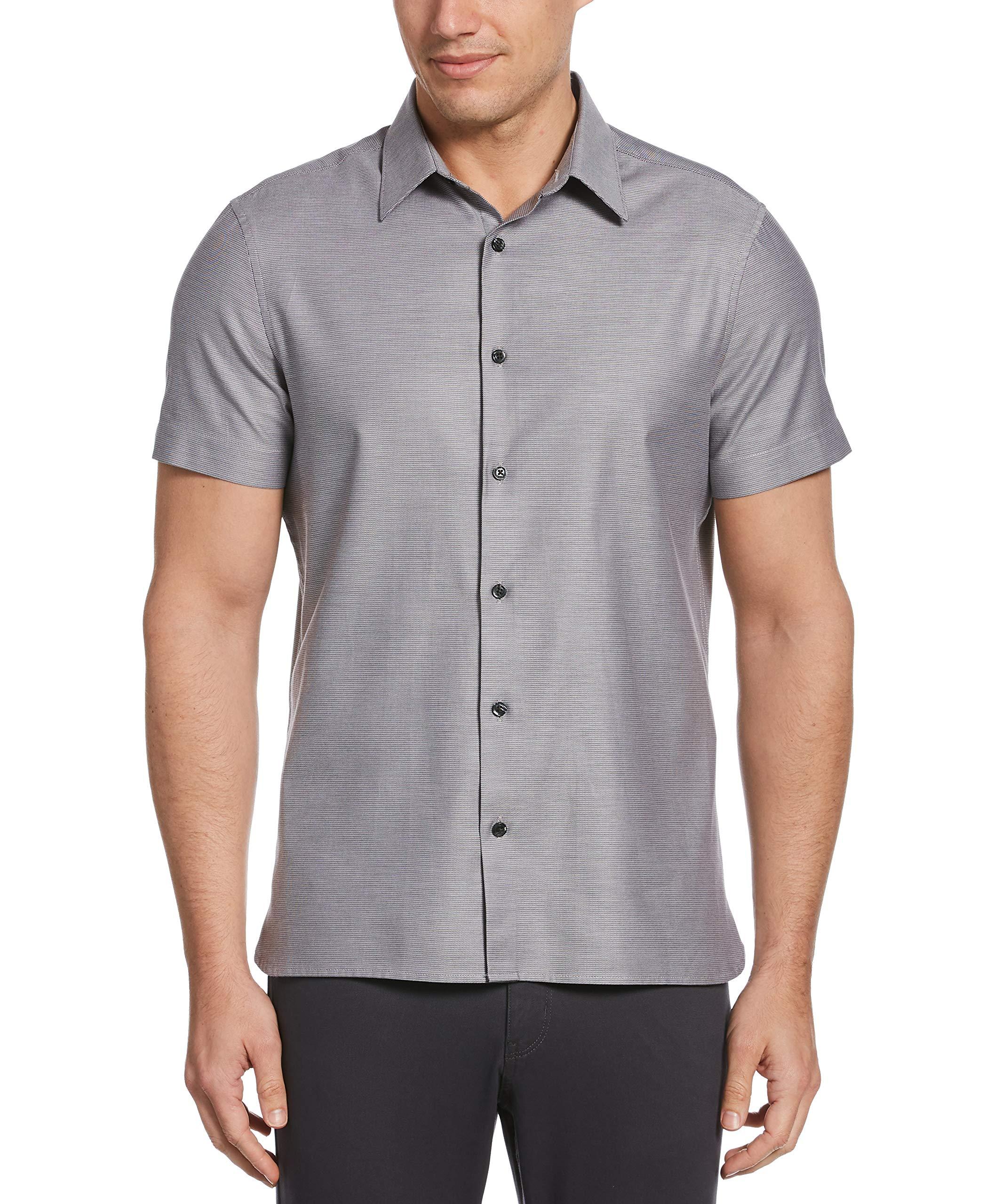 Perry Ellis Solid Textured Short Sleeve Button-down Shirt in Gray for ...