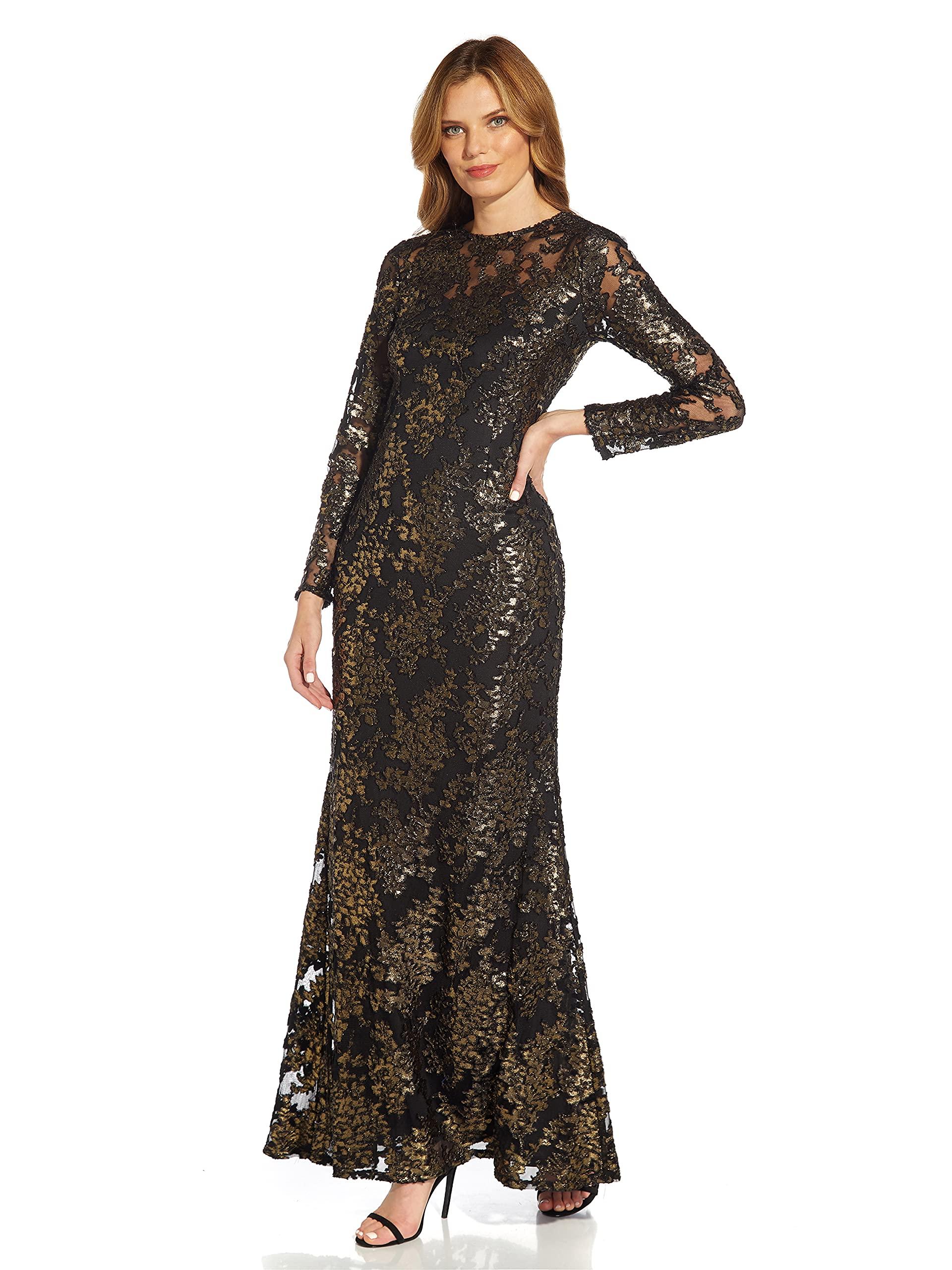 Adrianna Papell Foiled Velvet Burnout Gown in Black | Lyst