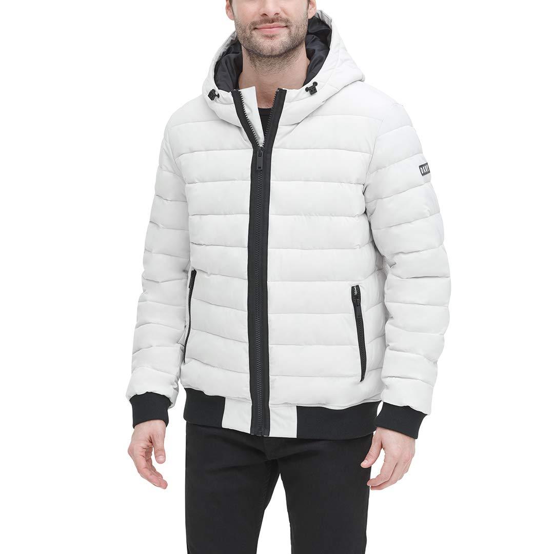 DKNY Synthetic Quilted Performance Hooded Bomber Jacket in White for ...