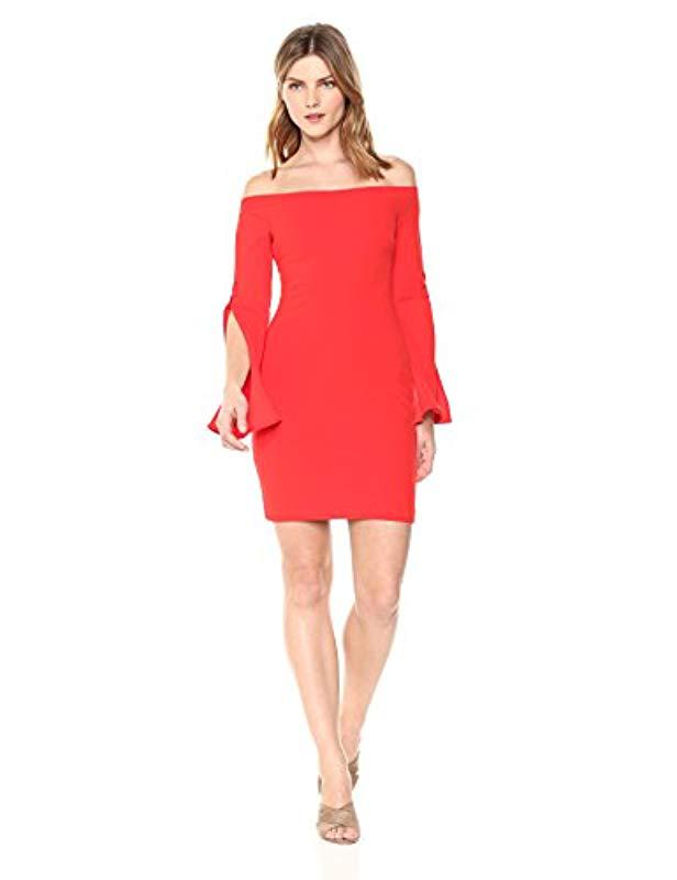 guess red off the shoulder dress