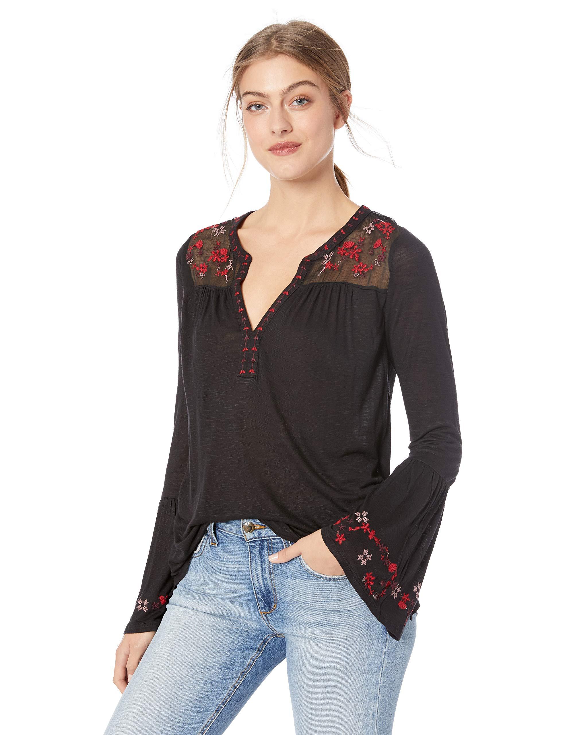 lucky brand embroidered yoke top