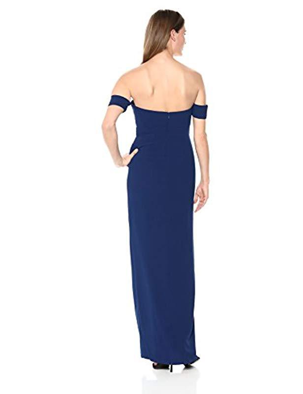 Aidan By Aidan Mattox Off The Shoulder Crepe Column Gown in Navy (Blue) - Lyst