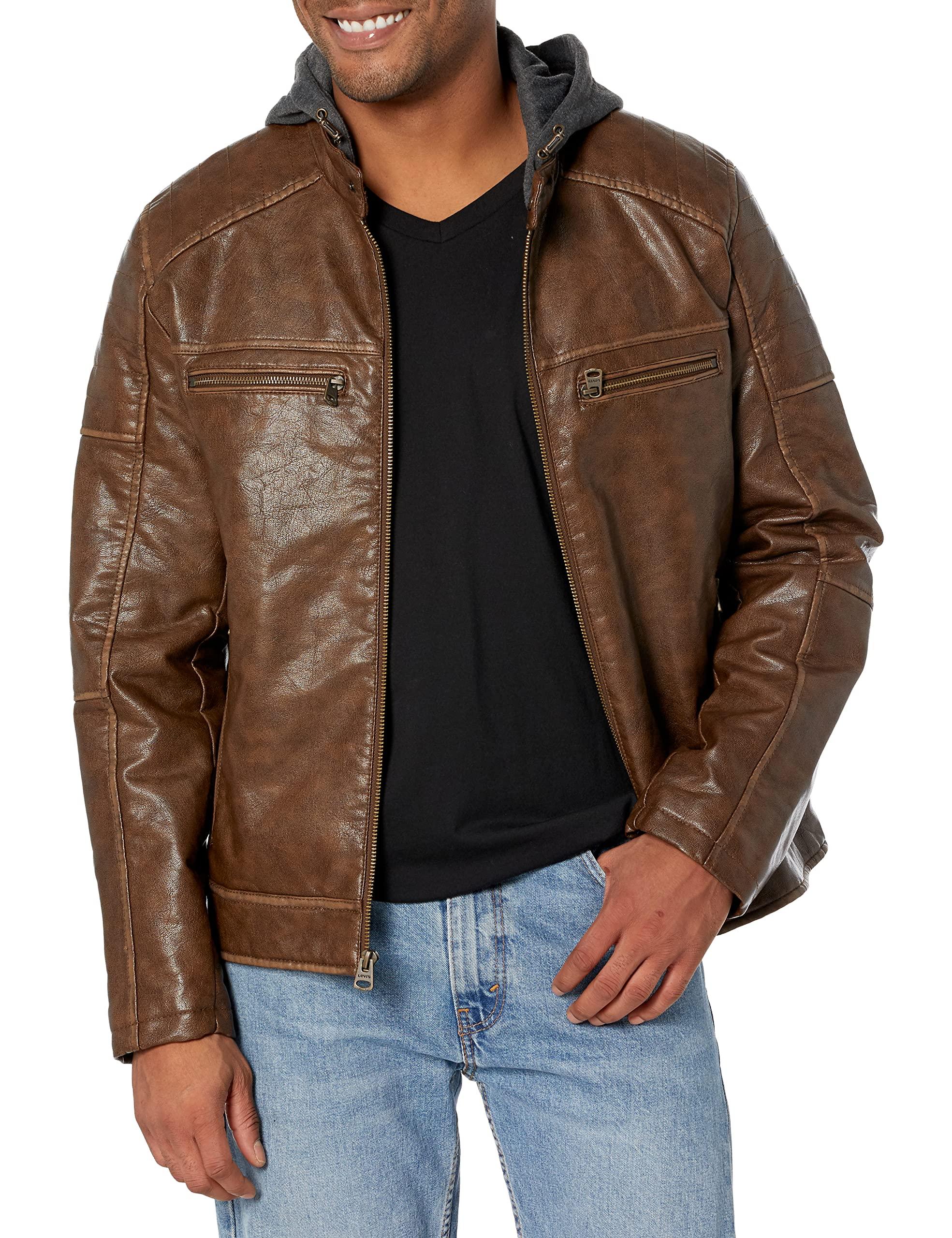 Levi's faux leather hooded jacket deals