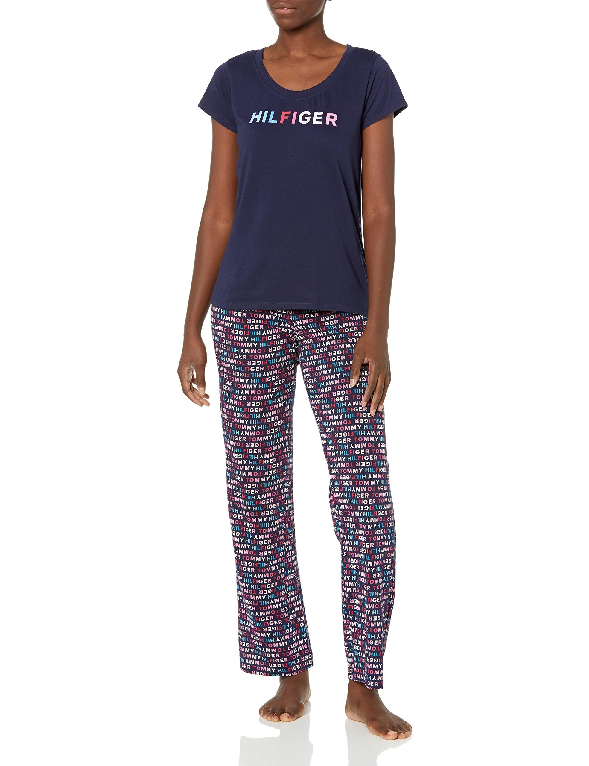 Tommy Hilfiger Womens Short Sleeve Logo Tee Top & Bottom Pant Pj Pajama Set  in Blue | Lyst