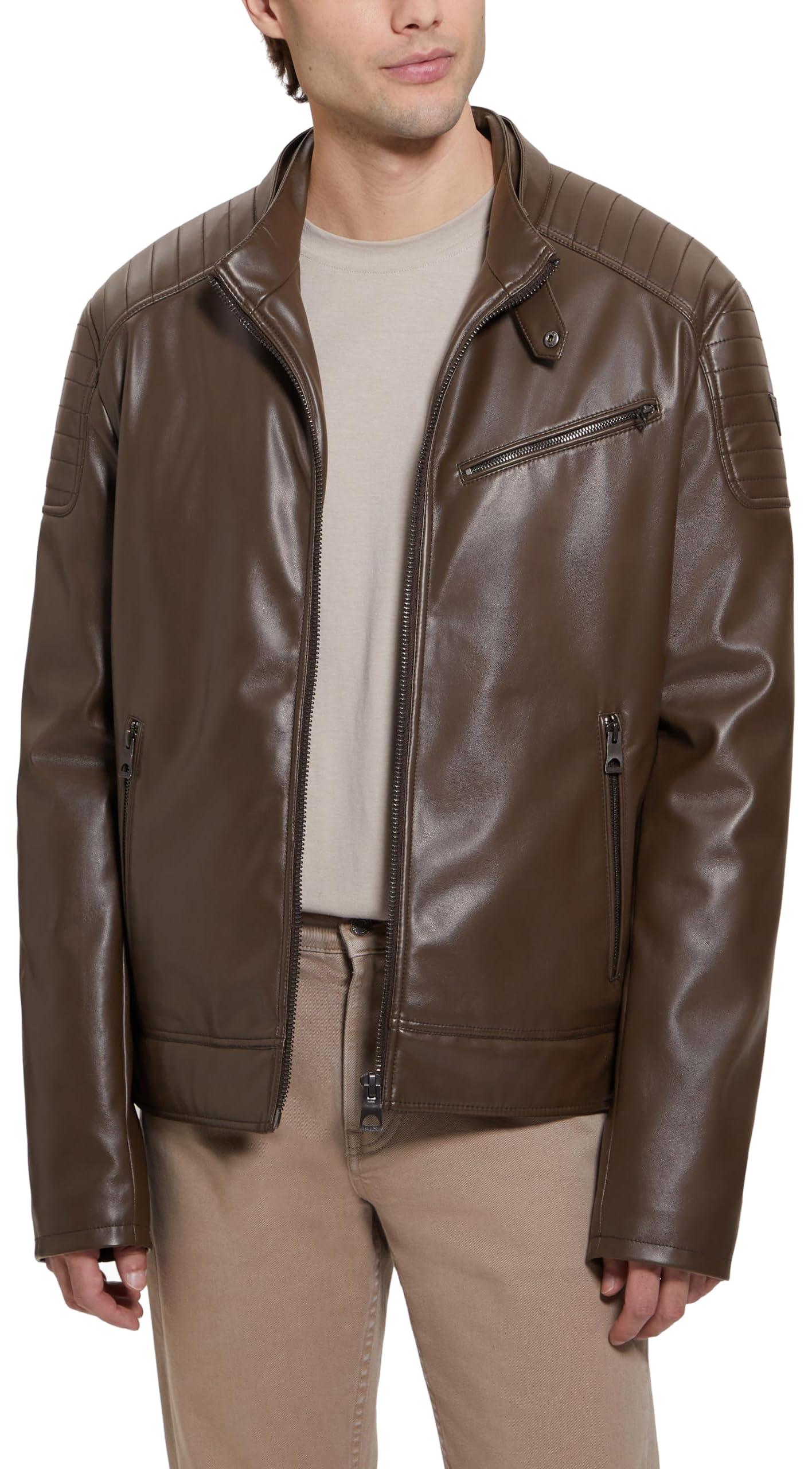 Guess Alexander Hooded Faux Leather Jacket in Brown for Men Lyst