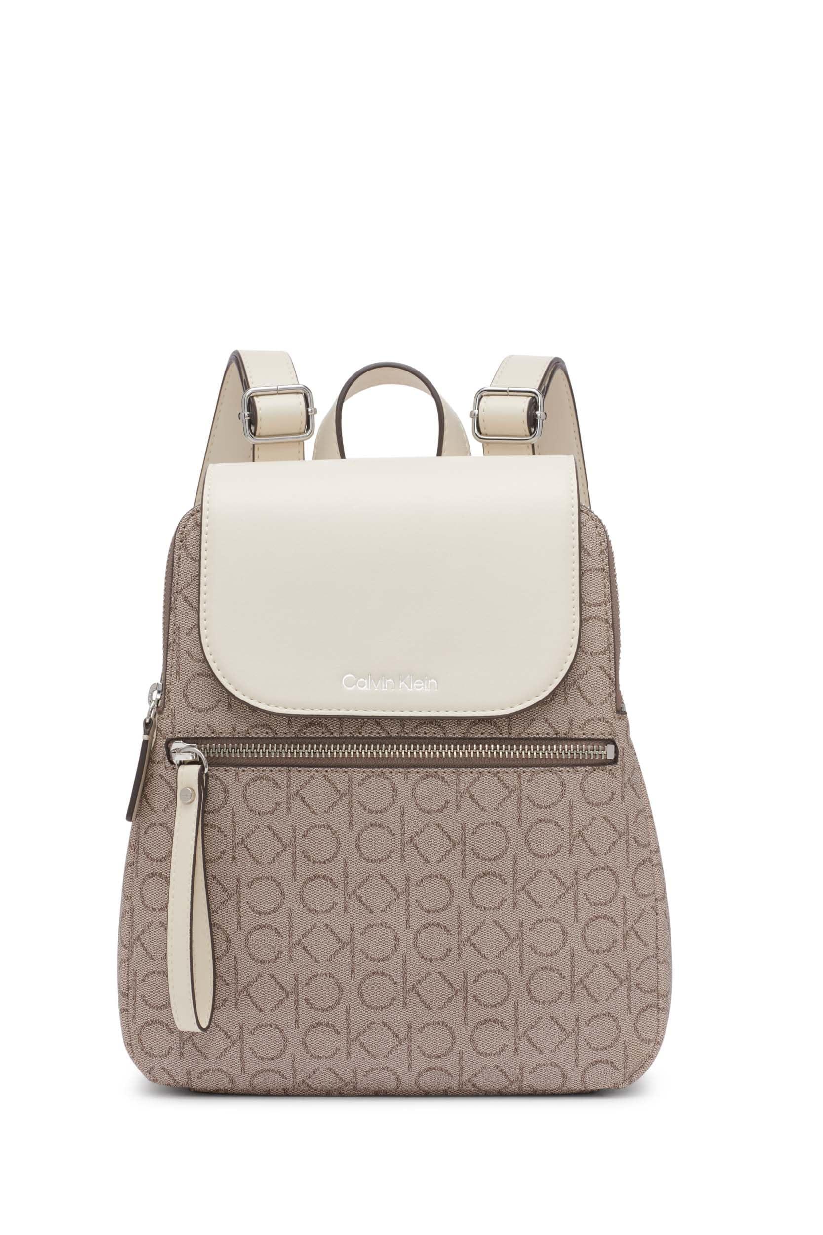 Calvin Klein Reyna Signature Key Item Flap Backpack in Natural Lyst UK