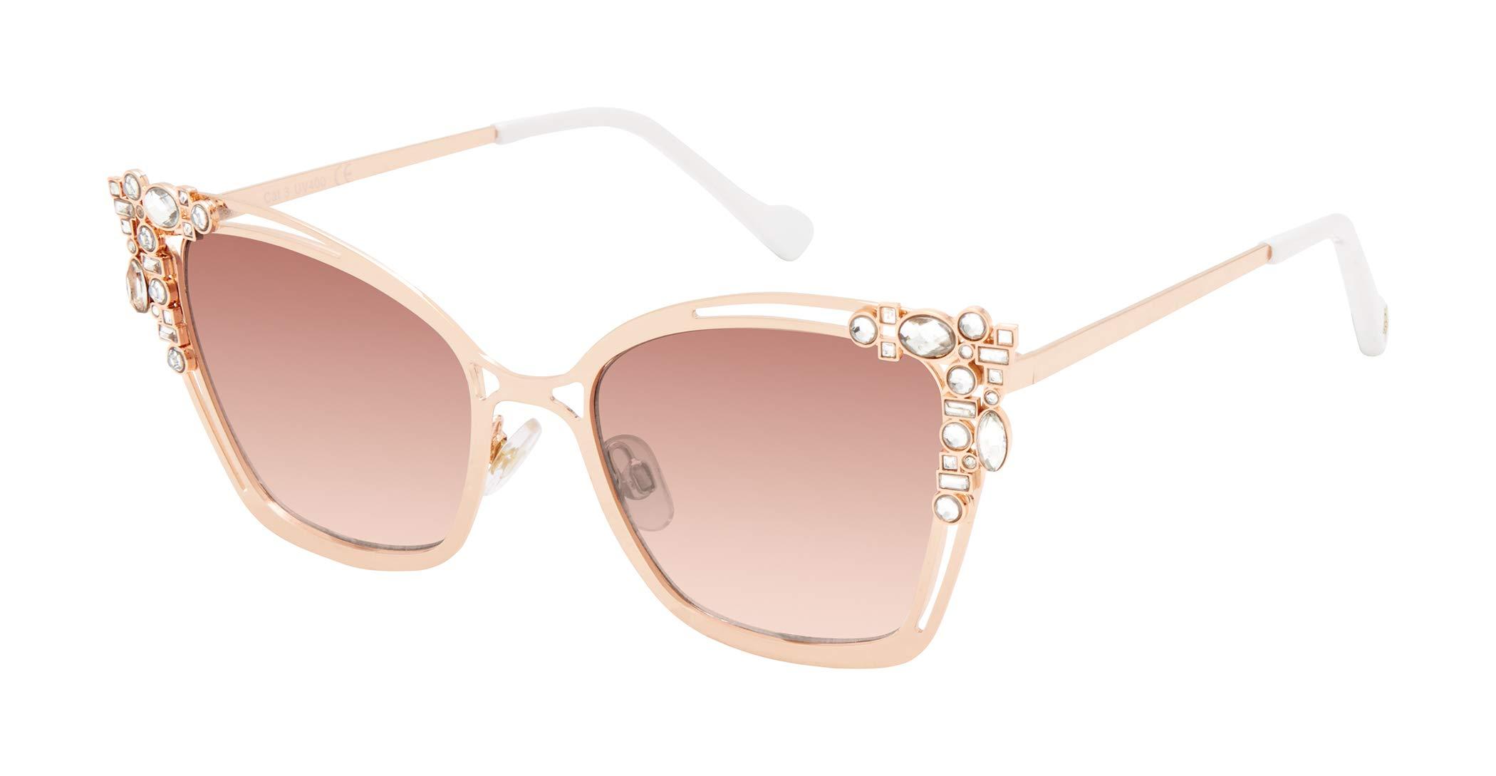 Jessica Simpson Non Polarized J5794 Bedazzled Metal Cateye Sunglasses Adorned With Rhinestone