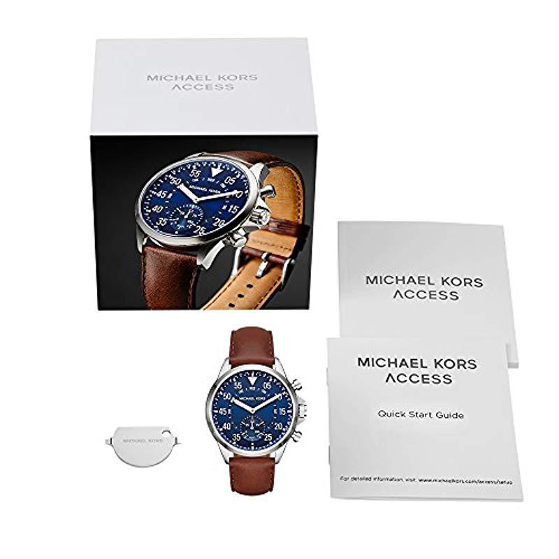 michael kors men's silvertone leather strap gage hybrid smart watch