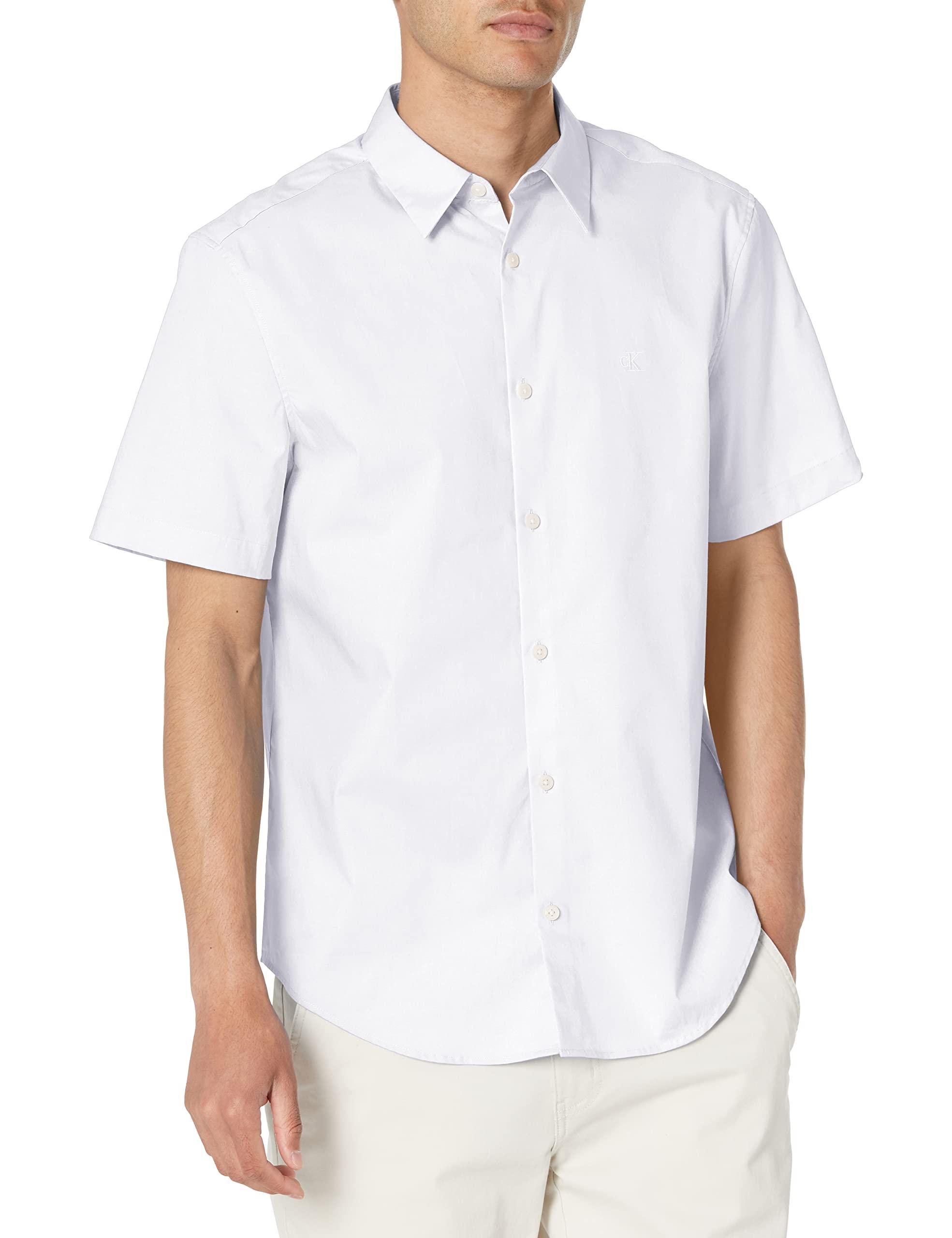 Calvin Klein Men's Stretch Cotton Monogram Logo Stripe Button Down Shirt