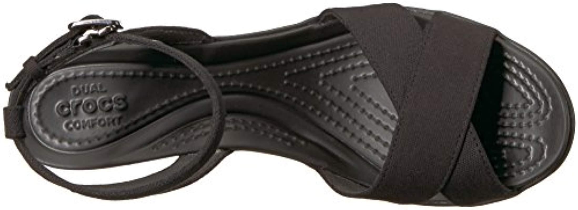 Crocs™ Canvas Women's Leigh Ii Cross-strap Ankle Wedge in Black/Black  (Black) - Save 76% | Lyst