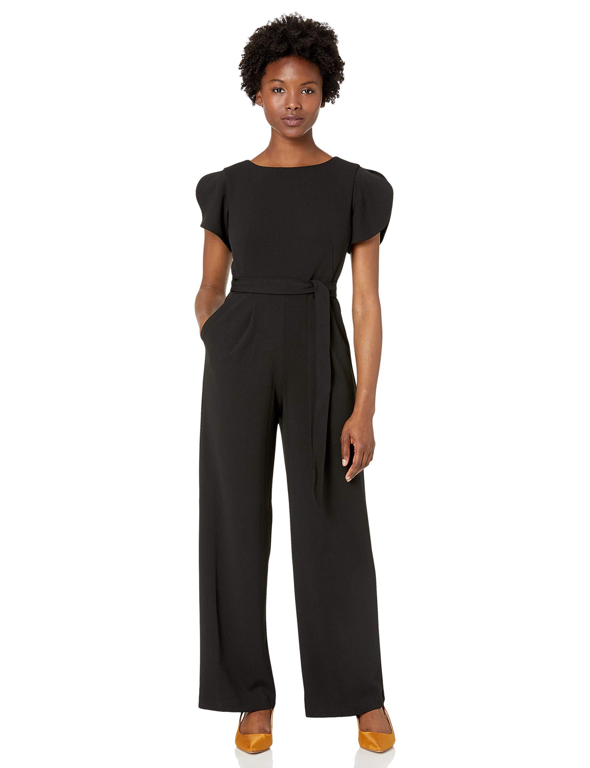 Calvin Klein Split Sleeve Jumpsuit With Self Sash Belt in Black | Lyst